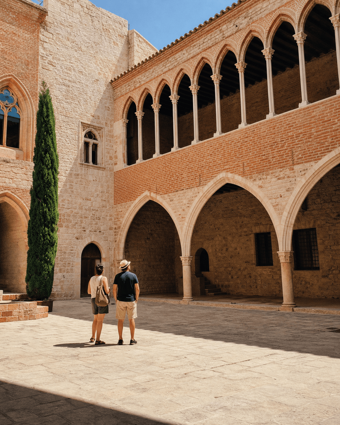 Cour de style gothique aux teintes catalanes, image d’ambiance
